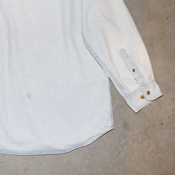 Vintage 80s Light Wash Denim Miele Cotton Collared Button Down Mens Shirt Size L - Picture 3 of 5